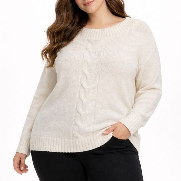 Lane Bryant Sweaters - Lane Bryant White Cable Knit Wide Neck Sweater Size 14/16 NWOT